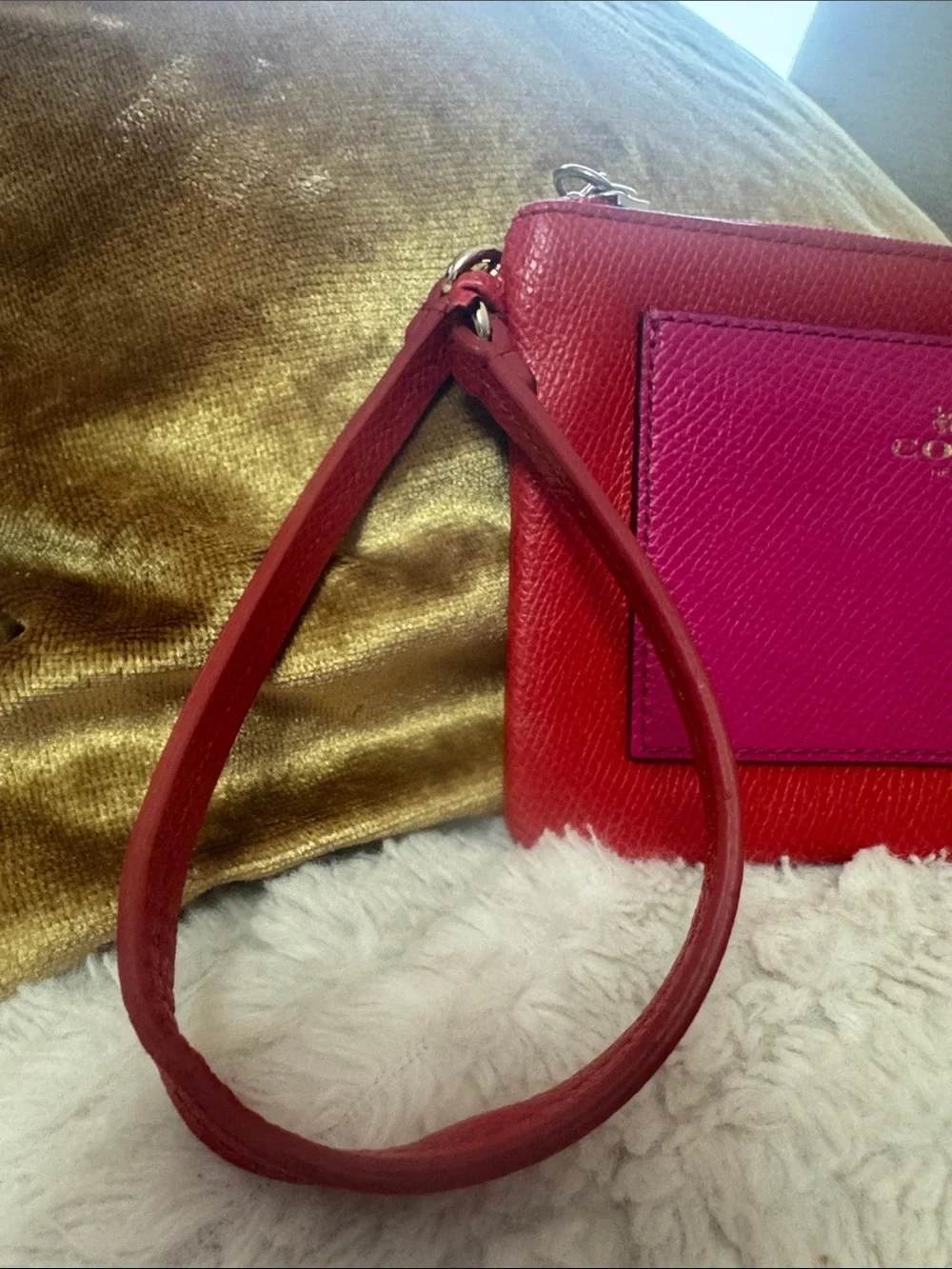 Coach Bi-Color Crossgrain Leather Small Corner Zip Wristlet